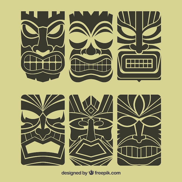 Vector gratuito pack de máscaras tiki retro