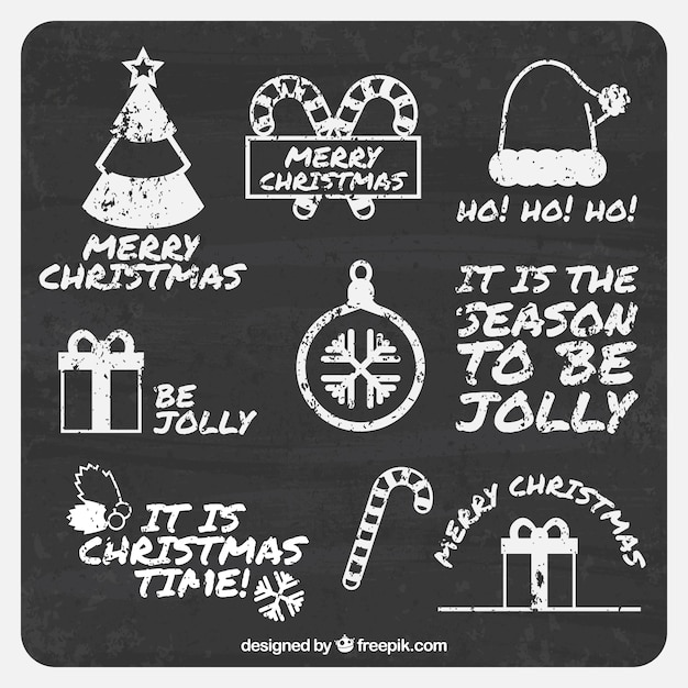 Vector gratuito pack de mensajes navideños y dibujos