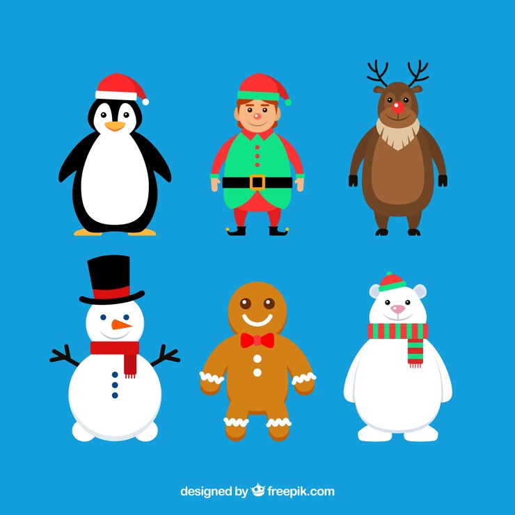 Vector gratuito pack moderno de caracteres de navidad