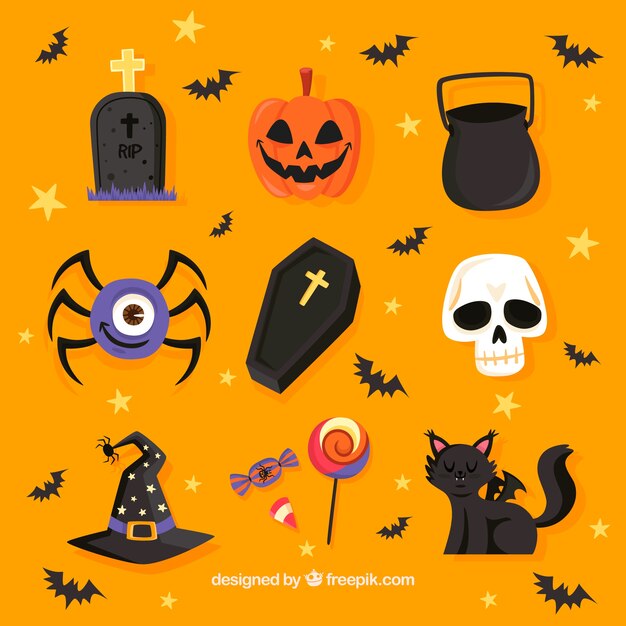 Pack moderno de elementos divertidos de halloween