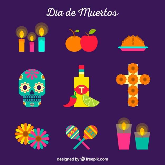 Pack moderno de elementos mexicanos coloridos