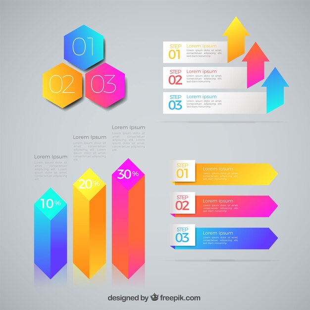 Pack moderno de elementos planos de infografía