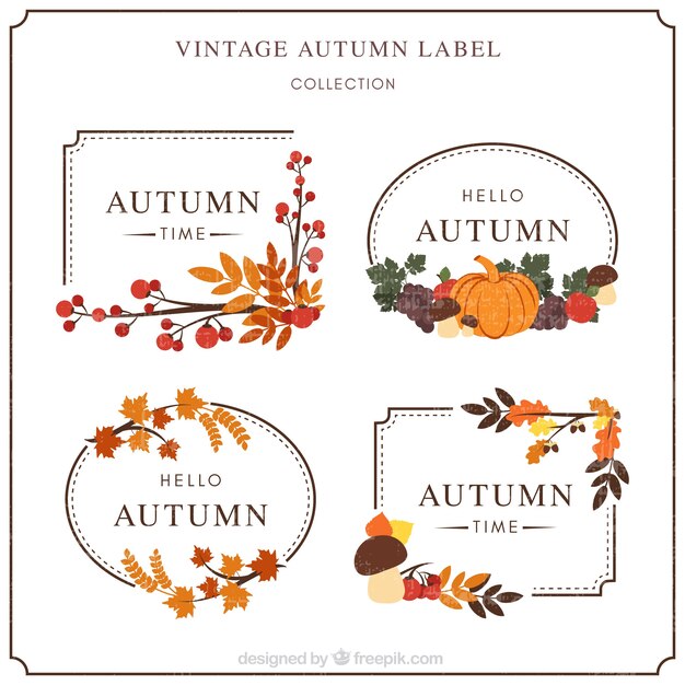 Pack moderno de etiquetas de otoño con estilo retro