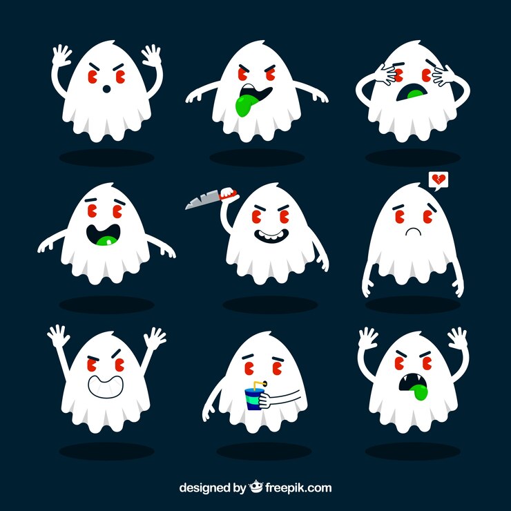 Vector gratuito pack moderno de fantasmas terroríficos