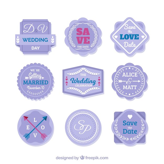 Pack moderno de insignias planas de boda
