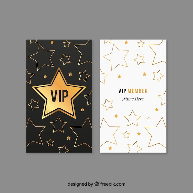 Vector gratuito pack moderno de tarjeta vip doradas con estrellas