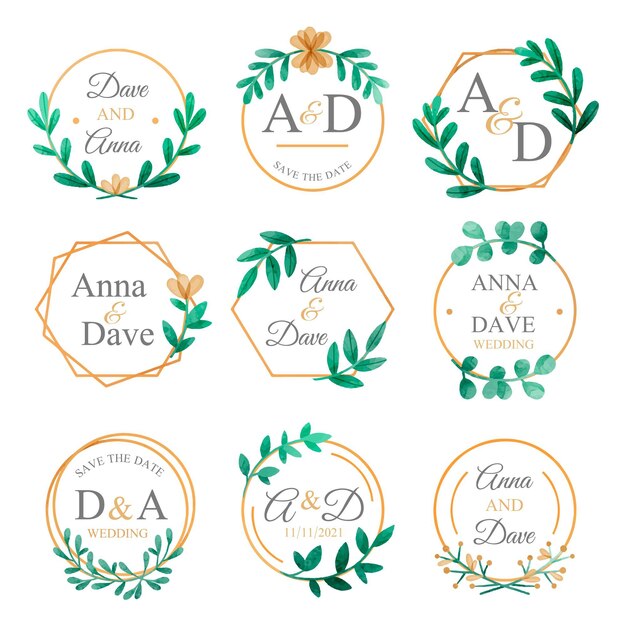 Pack de monogramas de boda pintados a mano