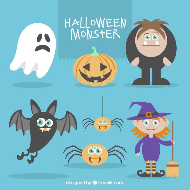 Pack de monstruos de halloween en estilo plano