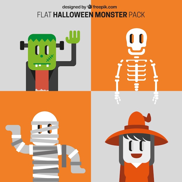 Pack de monstruos de halloween en estilo plano