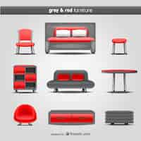 Vector gratuito pack de muebles rojos y grises