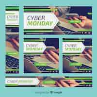 Vector gratuito pack muestra banner fotográfico líneas cyber monday