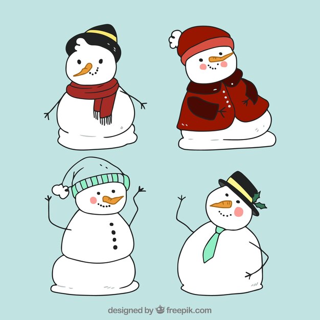 Pack de muñecos de nieve dibujados a mano 