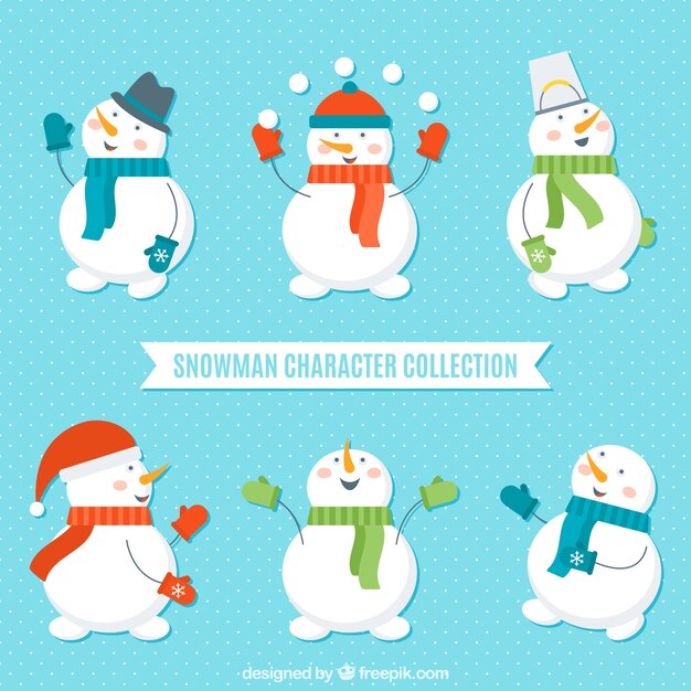 Pack de muñecos de nieve en diseño plano 
