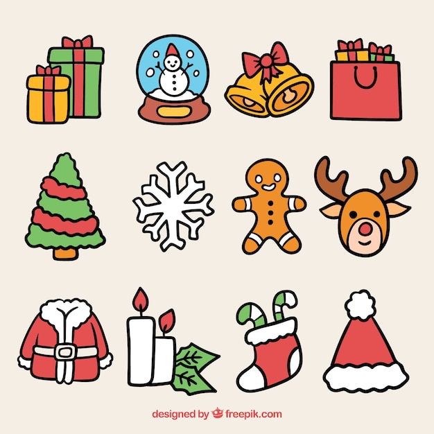 Vector gratuito pack de navidad con elementos adorables