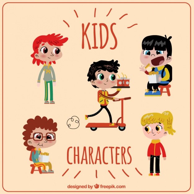 Vector gratuito pack de niños coloridos en diseño plano