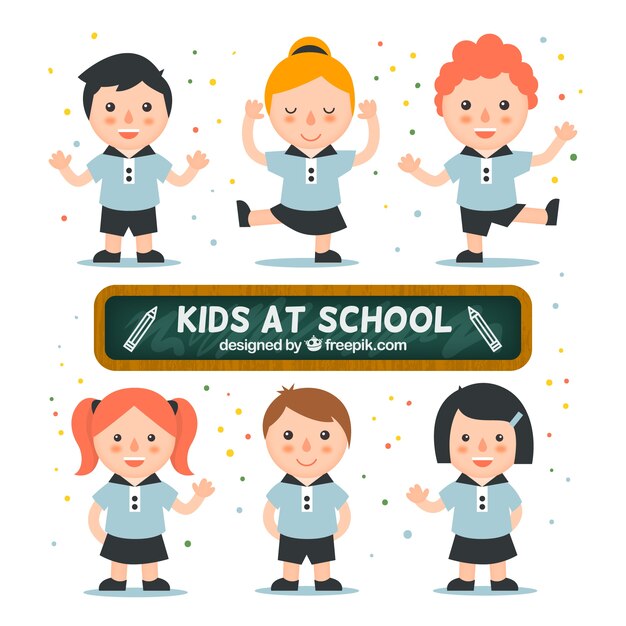 Pack de niños en la escuela