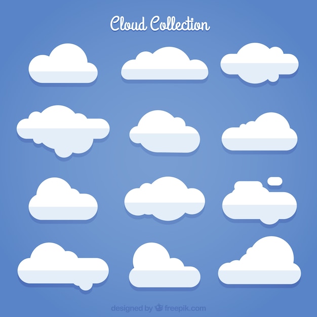 Vector gratuito pack de nubes blancas en diseño plano