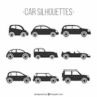 Vector gratuito pack de nueve siluetas de coches