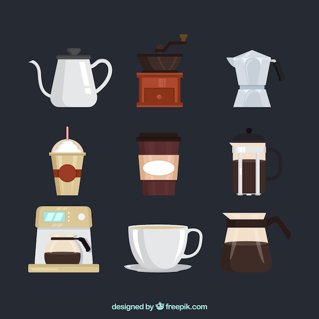 Vector gratuito pack de objetos de cafetería en diseño plano