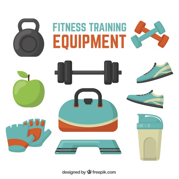 Pack de objetos de fitness en diseño plano