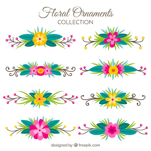 Vector gratuito pack de ornamentos de flores en estilo vintage