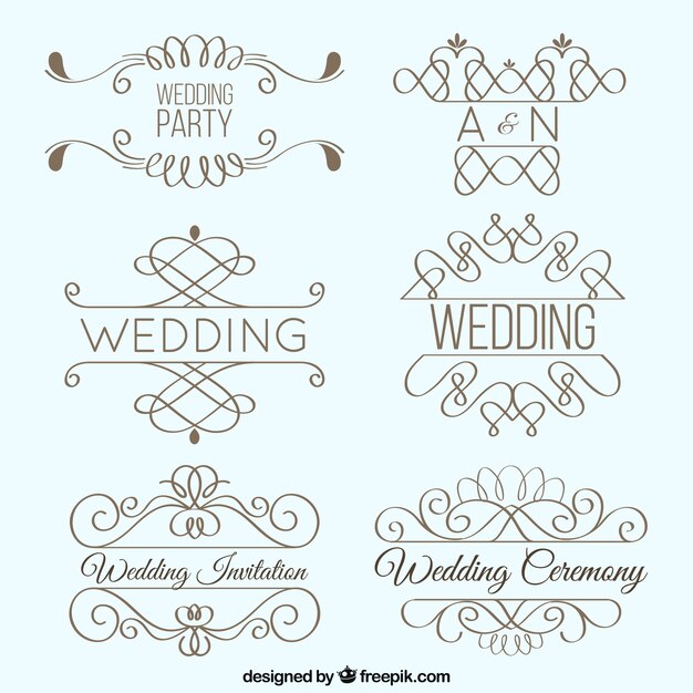 Pack de ornametos de boda bonitos lineales