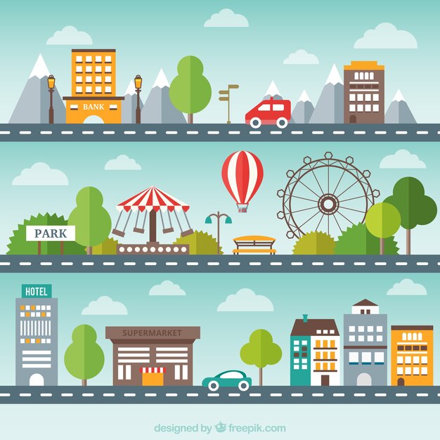 Pack de paisaje urbano plano