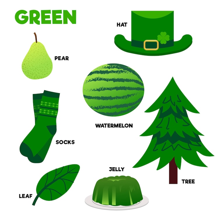 Vector gratuito pack de palabras y elementos verdes en inglés