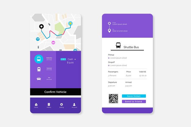 Pack de pantallas de aplicaciones de transporte público