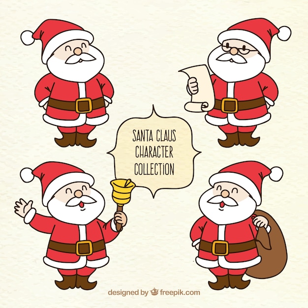 Vector gratuito pack de papa noel en diferentes posturas dibujado a mano