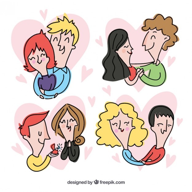 Vector gratuito pack de parejas enamoradas dibujadas a mano