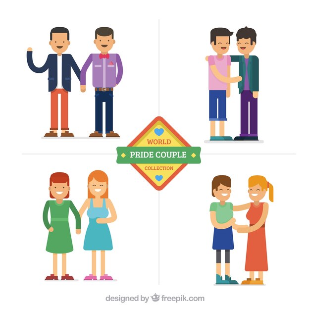 Pack de parejas homosexuales en diseño plano 
