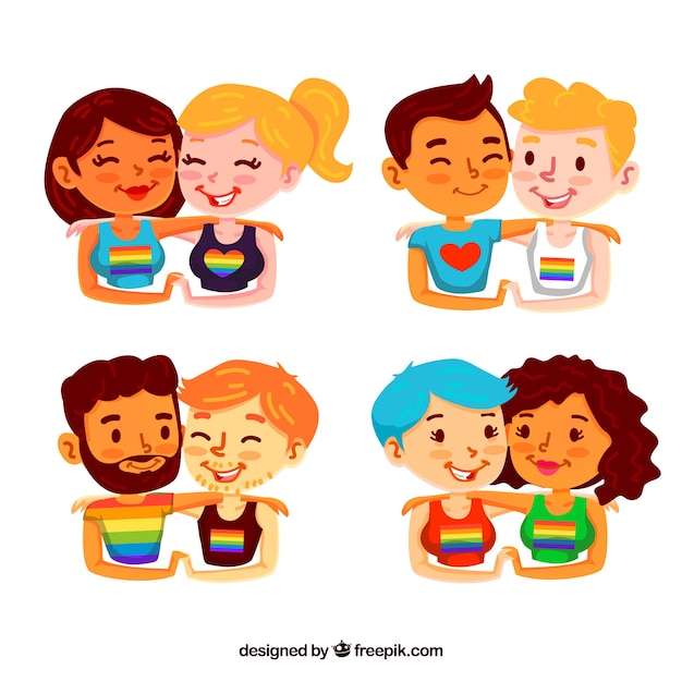 Vector gratuito pack de parejas homosexuales pintadas a mano