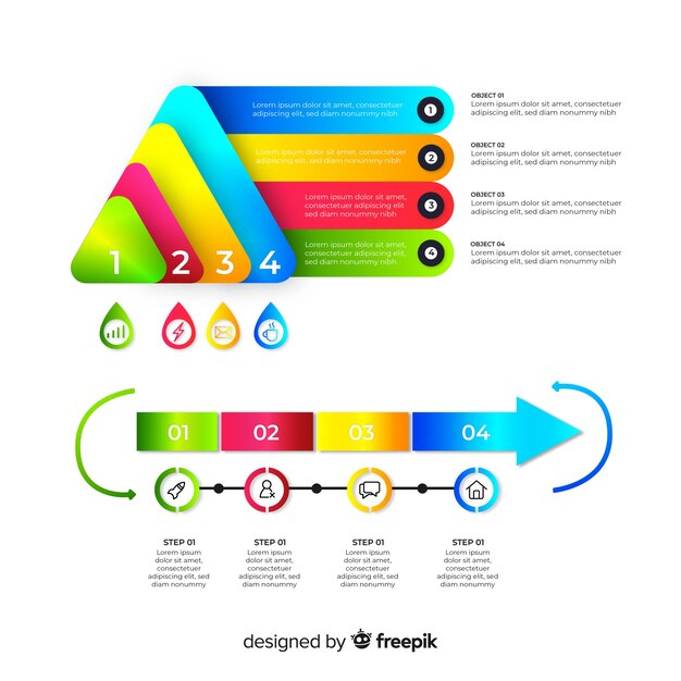 Pack de pasos de infografía coloridos