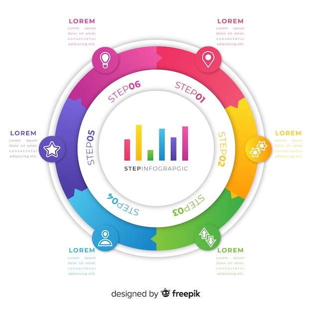 Vector gratuito pack de pasos de infografía coloridos