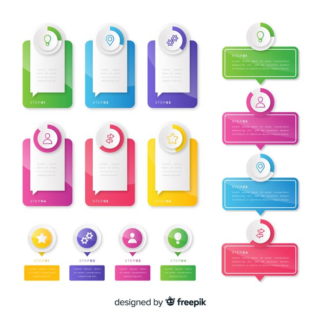 Pack de pasos de infografía coloridos