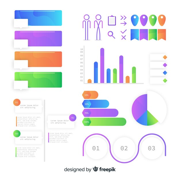 Pack de pasos de infografía diseño plano