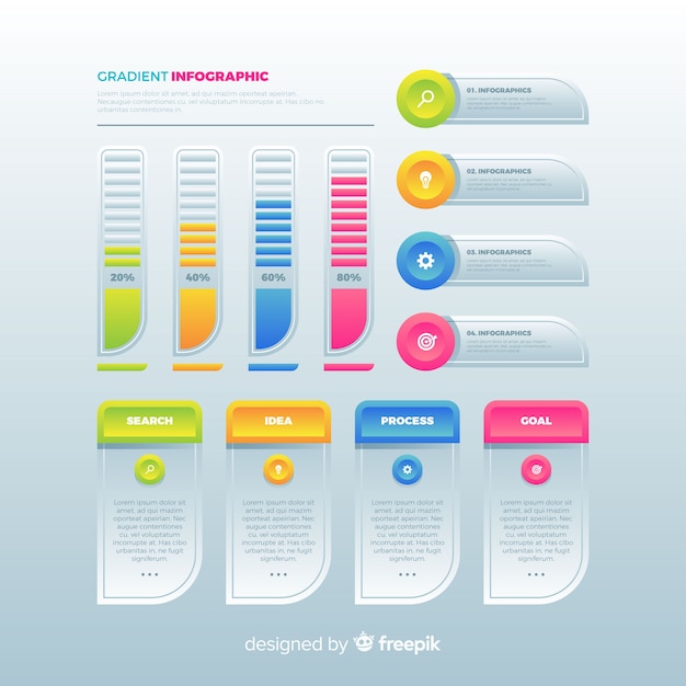 Pack de pasos de infografía diseño plano