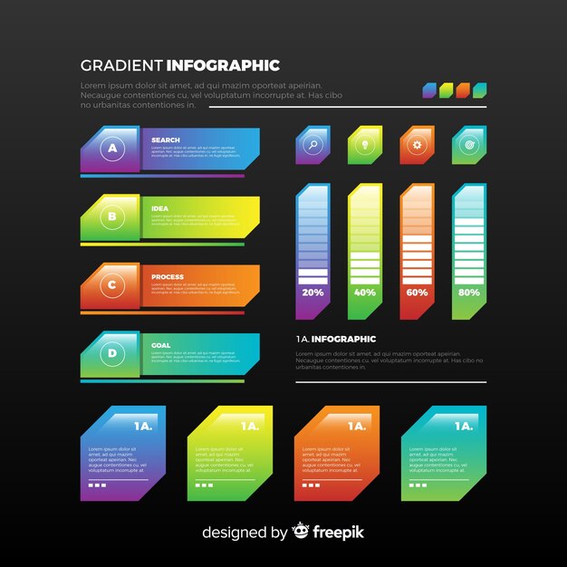 Pack de pasos de infografía diseño plano