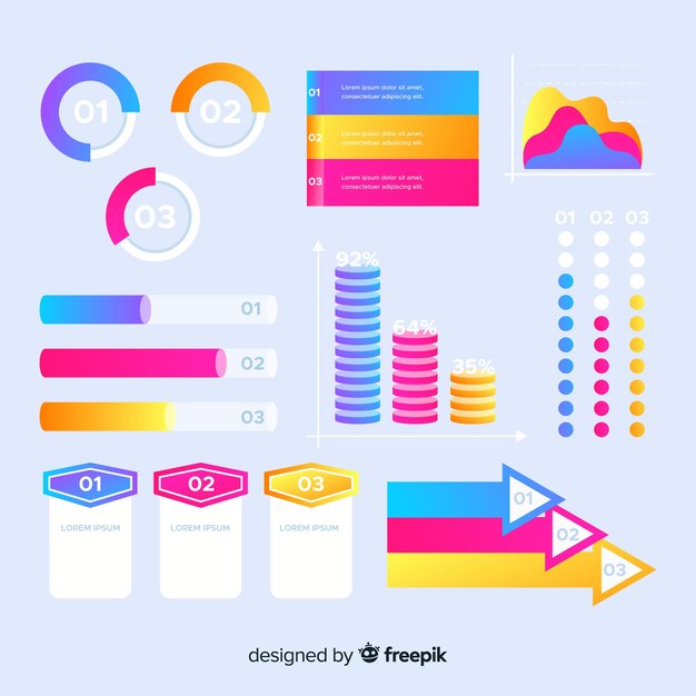 Pack de pasos de infografía diseño plano