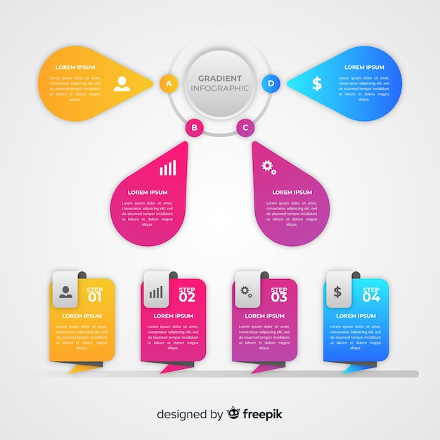 Pack de pasos de infografía diseño plano