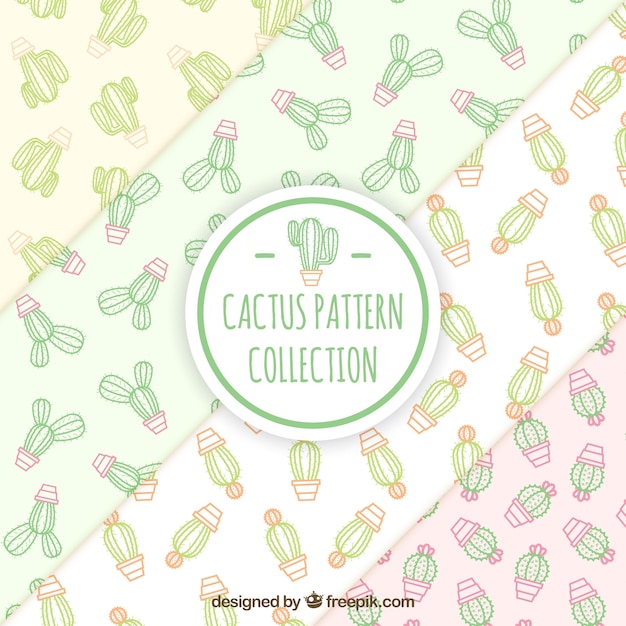 Vector gratuito pack de patrones de cactus en estilo lineal