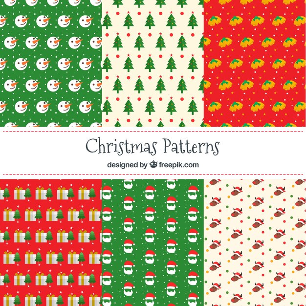 Pack de patrones de colores con elementos de navidad 