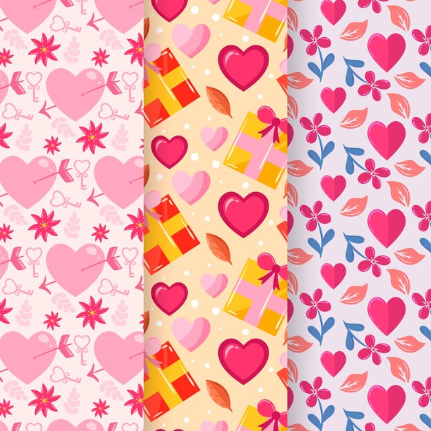 Pack de patrones de diseño plano de San Valentín