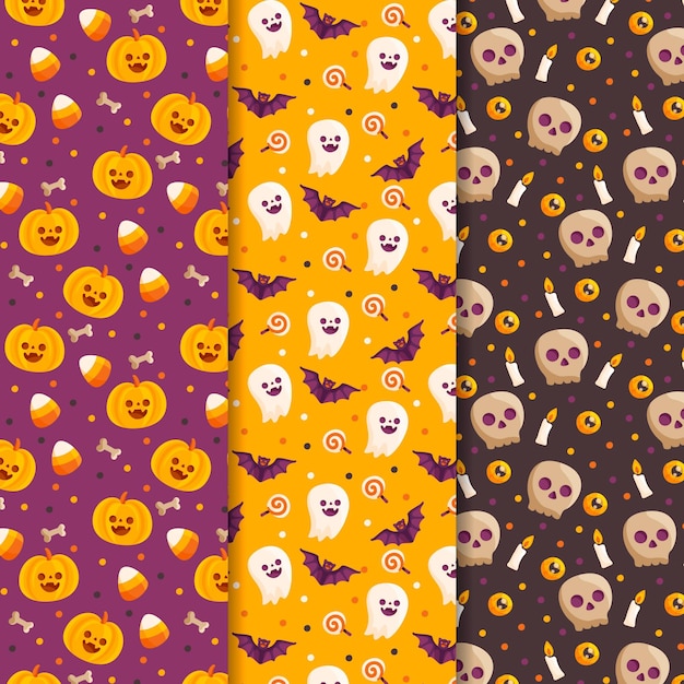 Vector gratuito pack de patrones de feliz halloween