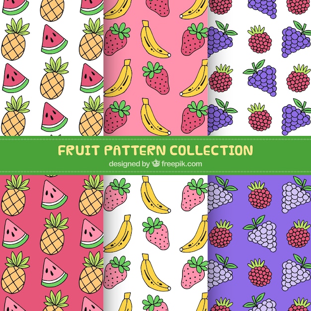 Vector gratuito pack de patrones de frutas dibujadas a mano