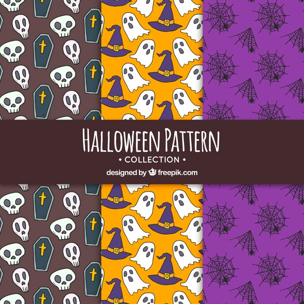 Pack de patrones de halloween dibujados a mano 