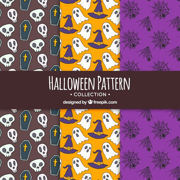 Pack de patrones de halloween dibujados a mano 