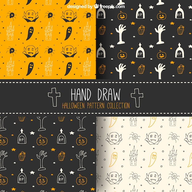 Vector gratuito pack de patrones de halloween dibujados a mano