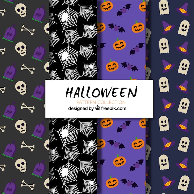 Pack de patrones de halloween en diseño plano